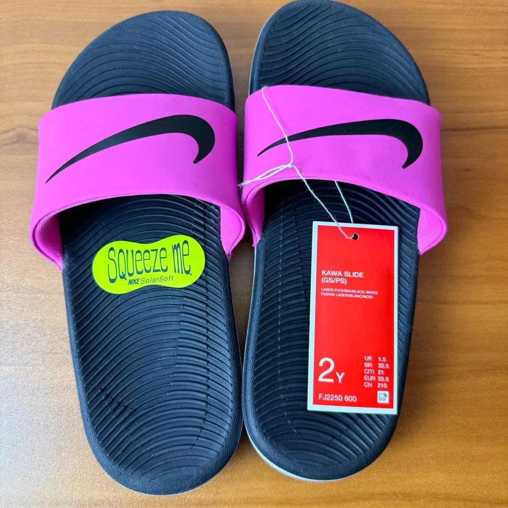 Nike Kawa Slide GS PS Kids‎ Sandals Laser Fuchsia Black FJ2250-600 Size 2Y NEW